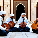 Traditional Syrian Ensemble**

"A group of Syrian musicians performing traditional music in a historic courtyard setting in Damascus, fully clothed in modest, traditional Syrian attire, playing instruments such as the oud, qanun, and darbuka, safe for work, appropriate content, perfect anatomy, correct proportions, professional photography, high quality, family-friendly."

**