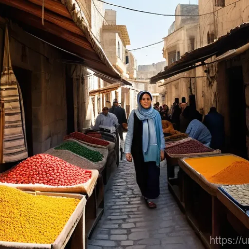 시리아 여행 비용 예산 짜기 - **Prompt 1: Exploring Ancient Syrian Streets and Markets**
    "A vibrant, wide-angle shot of a youn...