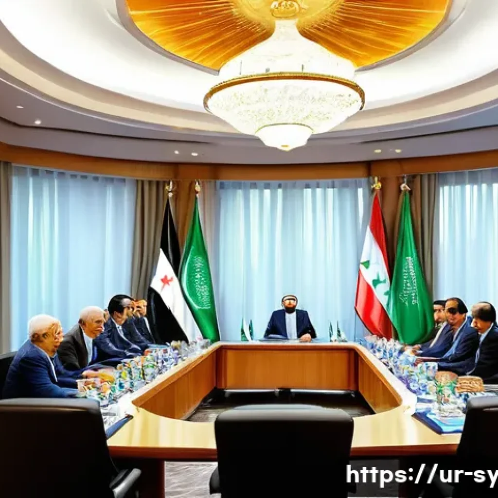 시리아와 주변국의 관계 - **Prompt:** "A panoramic, dignified image depicting a newly formed Syrian interim government in a mo...