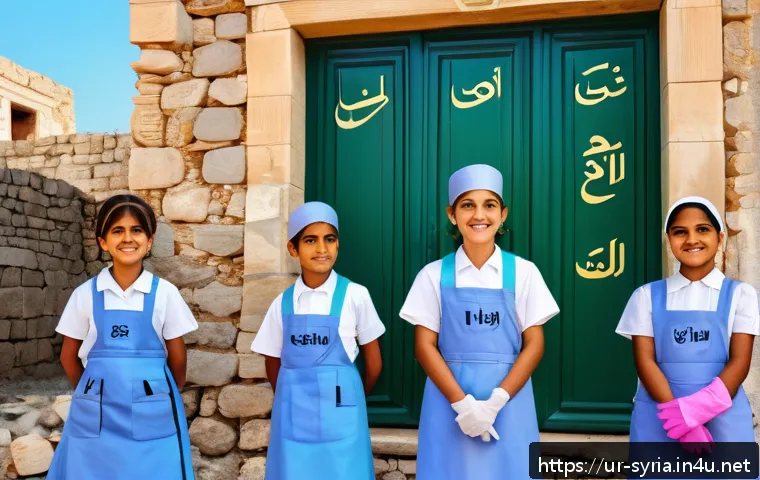 유네스코 등재 시리아 유적지 - A vibrant scene of a local Syrian community actively engaged in protecting a historic site, featurin...