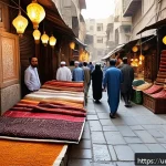 Home 18 시리아의 주요 도시 소개 - A bustling traditional market scene in Damascus’ Al-Hamidiya Bazaar during daylight, filled with vib...