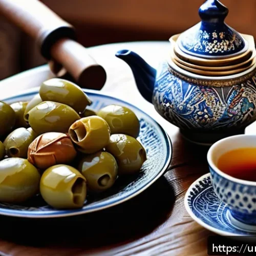 Home 17 시리아의 전통 차 문화 - A traditional Syrian tea setting in a cozy Damascus home during sunset, featuring a small ornate tea...